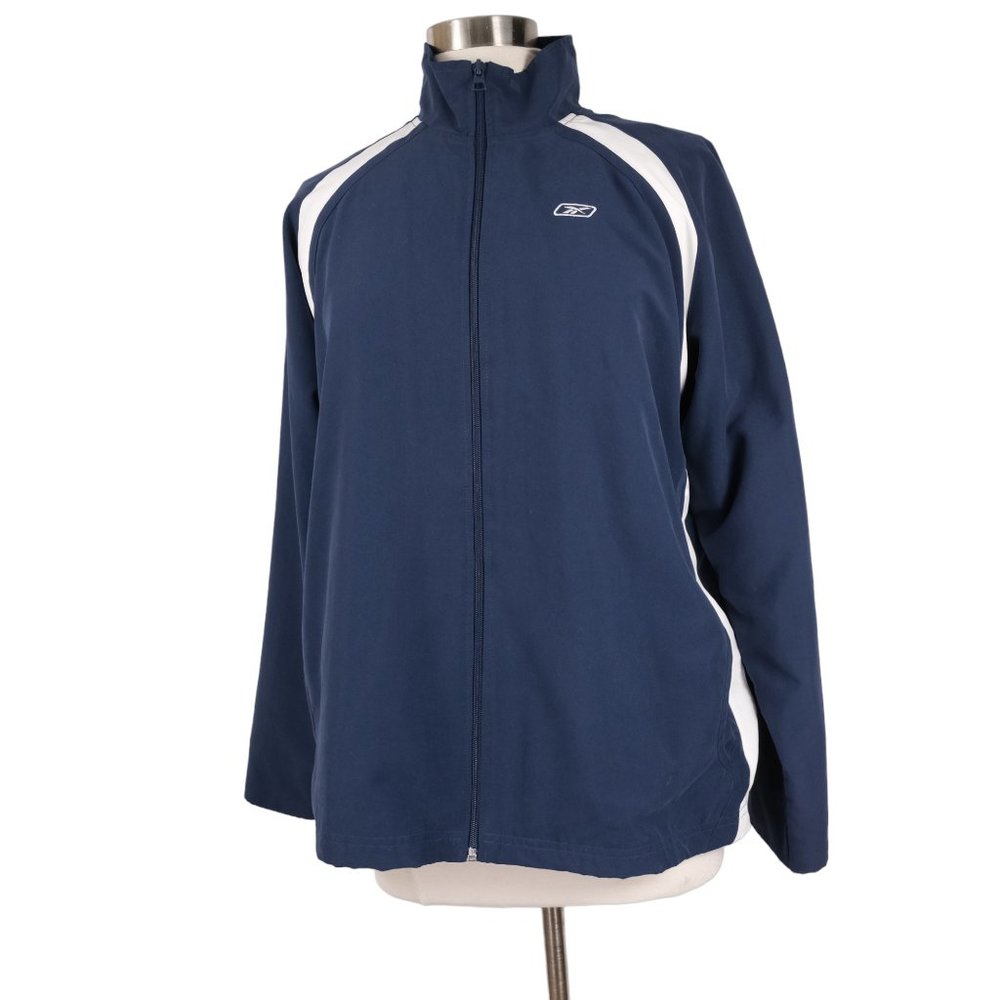 VINTAGE Reebok Track Windbreaker Jacket Women's XL Adult Navy Blue Full Zip
